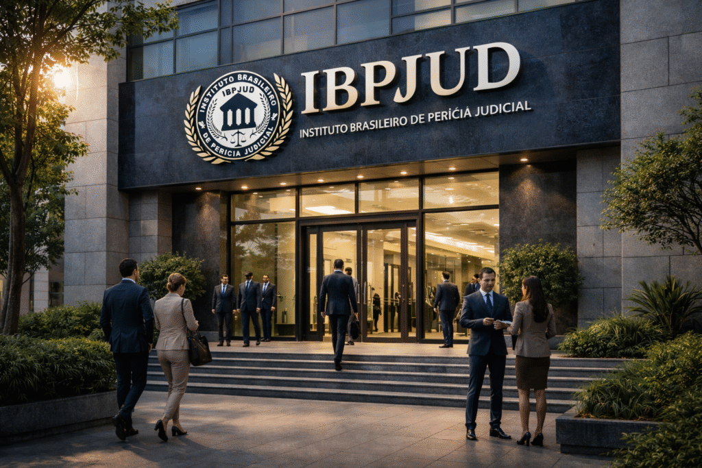 Fachada institucional do IBPJUD – Instituto Brasileiro de Perícia Judicial, instituição educacional especializada na formação técnica e ética de Peritos Judiciais, em conformidade com o Código de Processo Civil e a legislação profissional.